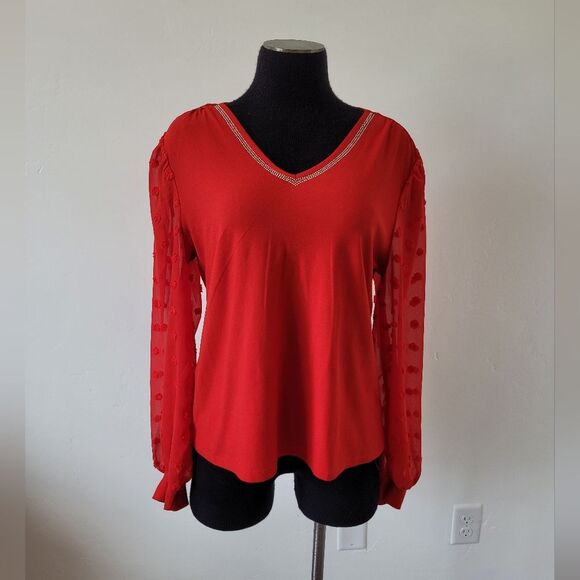 A Love Story Red Blouse Romantic Date Night Feminine Sexy Coquette Office Large - Picture 2 of 9